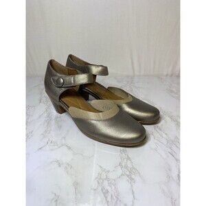 Easy Spirit Shoes Womens 9N Narrow Clarice Mary Jane Metallic Leather Cone Heels